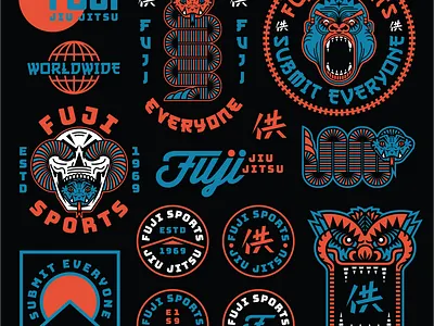 Fuji Sports Flash sheet apparel badge branding fuji illustration jiu jitsu logo martial arts skull snake sports typography