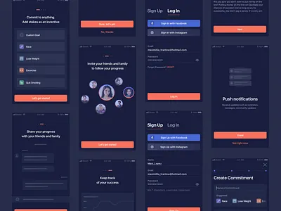 Challenge Mobile App app challenge clean commitment contract friends log in mobile app onboarding productivity sign up ui ux weeklyconcept