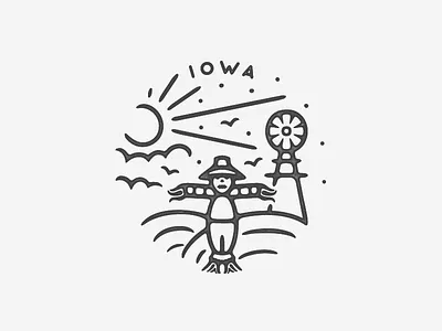 Iowa badge birds black white black and white city country fall farm hand drawn icon illustration iowa landmark logo minimal november scarecrow simple texture travel