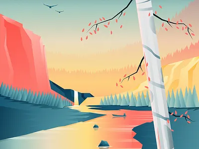 Riverside evening Landscape adobe illustrator adventure adventurer camping design digital art digital painting gradient illustration landscape mountain nature nature illustration travel vector art