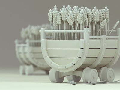 Wheat cart 3d c4d cute farm octane stylized