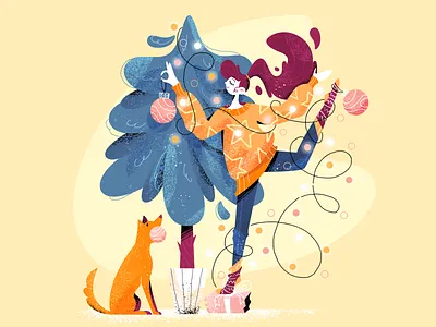 Messy Xmas 2d artist brush christmas christmas balls decorating dog doggy gift girl illustration lights messy photoshop present tree xmas