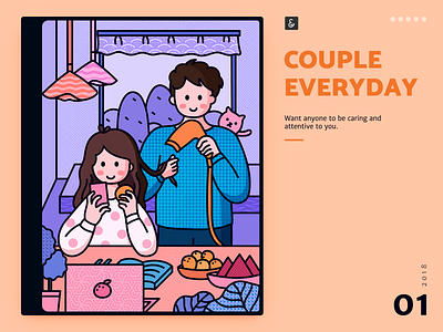 Couple everyday 01 blowing hair boy couple couple everyday doodle girl life orange sweet 插图