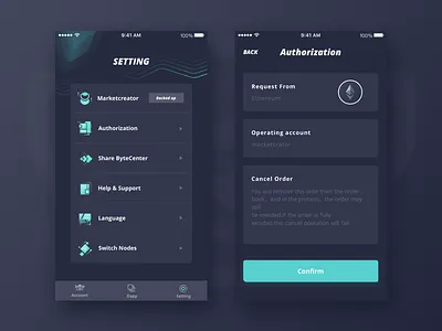 Brave wallet page Setup page account authorization backed up blockchain button card help icon language nodes setting support switch ui 块 黑色