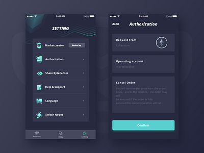 Brave wallet page Setup page account authorization backed up blockchain button card help icon language nodes setting support switch ui 块 黑色