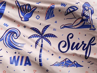 Original version fragment adventures fin flag girl illustration leaf lettering line art mountains ocean outline palm pattern sunset surf surfboard travel type typography wave