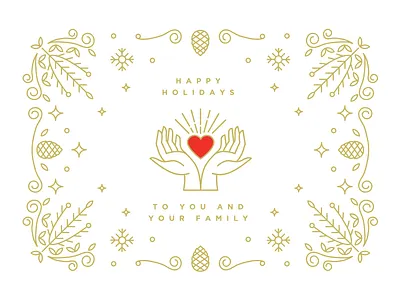 Happy Holidays 2019 gold hands happy holidays heart holiday card new year 2019 red white