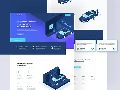Car Washer Landing Page android apps clean dashboard design designer desktop dribbble illustration interface landing minimalist page smooth typography website white