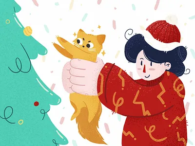 Merry Christmas to all! cat christmas christmas tree holidays illustration photoshop simple sweater winter