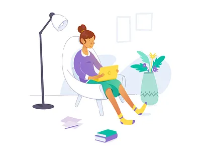 Favorite spot Illustration books flower girl illustration laptop learning vector