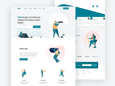 插画风格网页设计练习 browser card character drawing dream flat illustration interface landing page onboarding search bar vector web web 3.0