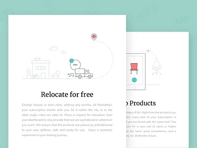 Illustrations for Rentomojo Benefits bed bike cards chair delivery delivery truck e commerce email free furniture house icons illustration location mobile relocation serif smartphone swap ui