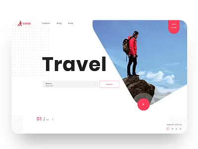 Travel ai exotic hero image illustration minimal red simple slider tour travel trendy ui ui ux design