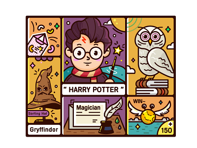 Harry Potter animal candy hat illustration line magician owl star win