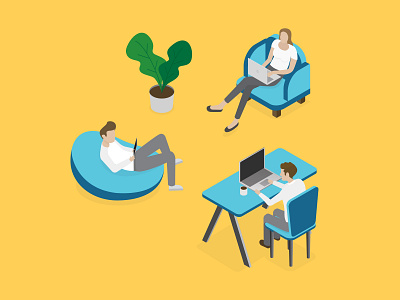 Coworking Space character coworking creative croissant get illustration isometric lisbon morning mornings office space vector
