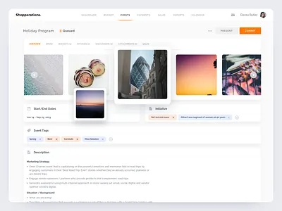 Shopperations | Events dasboard data event interface ix marketing planning tags ugem ui web