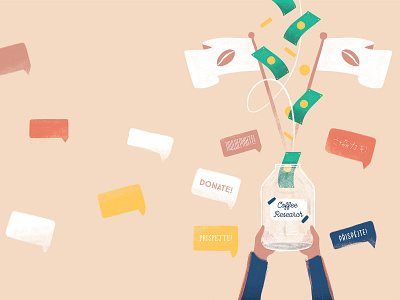 Donate coffee coffee bean coins donate donation flag hands jar money