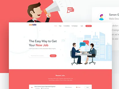 Job Portal landing page clean creative design illustration jobs red trendy design uiux website