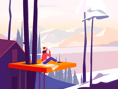 Tree house illustration clean colors illustration tree