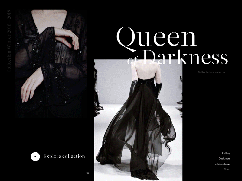 Fashion collection layouts black clean dark fashion header layout typography ui web website