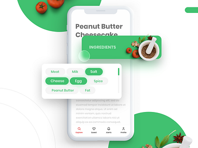 Ingredients UI app clean cooking cooking app fresh green illustration ingredients typography ui vegetable