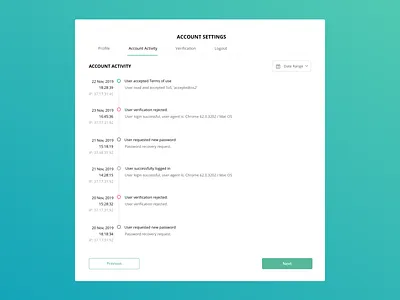 Account Activity UI account activity account settings profile timeline ui uiux user profile user settings web app design web application
