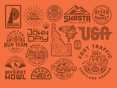 2018 Selects badge custom explore fish illustration logo oregon outdoors portland river run running sun texture trail tree type vector vintage wild