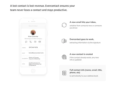 Evercontact business page design product simple web design website