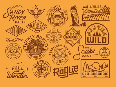 2018 Selects 2 badge custom explore fish illustration logo monoline oregon outdoors patch portland river run sun texture trail tree type vintage wild
