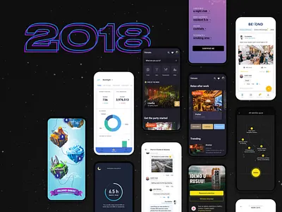 Year in review: Mobile apps of 2018 ✨ apps cards dark happy new year layout mobile app design product design ui ux year in review