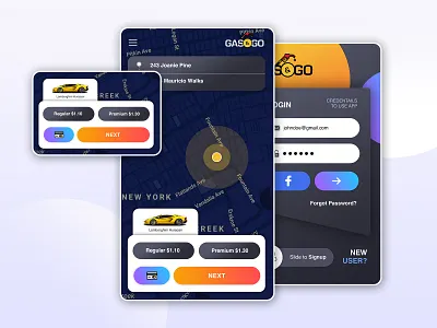 Gas & Go - Fuelling App UI android app design darkui fuel fuelapp fuelling app ios iphonex ui uiux uiuxdesign ux ux designer