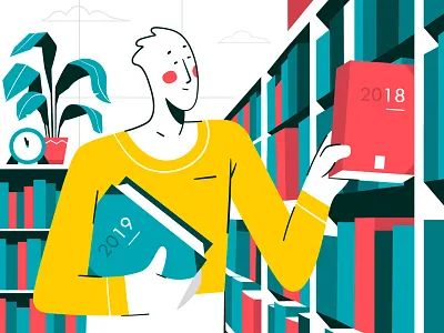 Happy New Year Everyone! 😘🎉 2019 2d book character flatdesign happynewyear illustration library vector