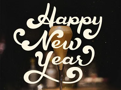 Happy New Year champagne custom hand lettering happy new year sports type typography vector