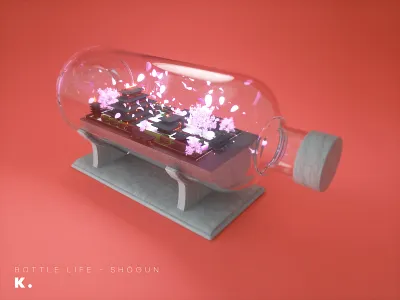 Bottle Life Vol.5 - Shōgun 3d building c4d courtyard illustration japan japanese modeling octanerender palace sakura