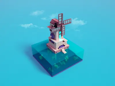 Voxel Monument Valley 3d concept monument valley pixelart render voxelart windmill