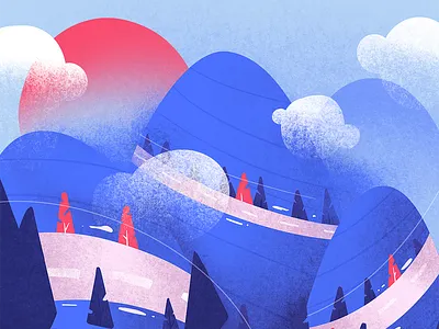 Gran Fondo clouds doodle gran fondo illustration landscape mountain mountains procreate road sketch sky tree trees way