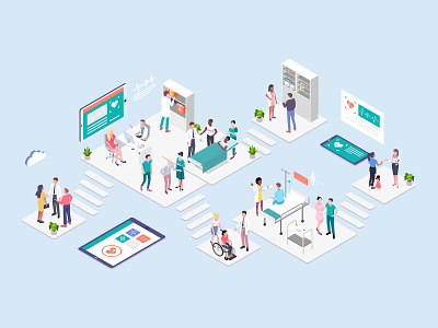 Hospital Isometric 3d agency automatic doctor heater hospital illustration isometric nurse