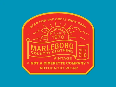 Marlboro Country Wear 2d badge clothing cloud design flag flat icon illustration patch red sun