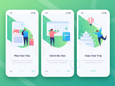 Travel App Onboarding app design exploration gradation gradient hero illustration mobile onboarding ui ux vector