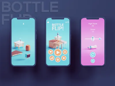 Bottle Flip Redesign b3d blender bottle flip game game design illustration isometric low poly mobile game ui
