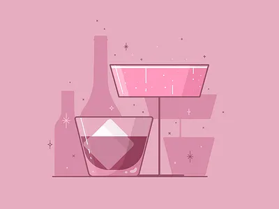 Happy New Year! celebration champagne drinks ice illustration line art new year whiskey