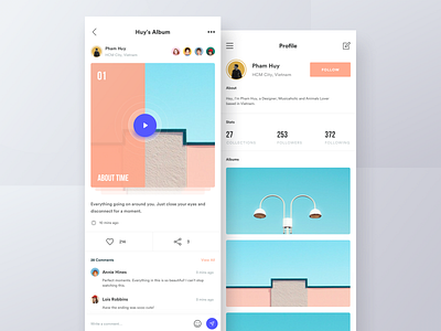 Social Media App application clean design illustration minimal news feed photos profile social travel ui ux videos
