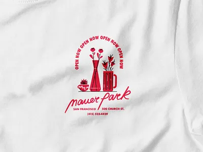 Mauerpark tshirt beer coffee cup flowers illustration lettering logo open now red san francisco script white