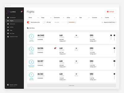 Lumo Flights Screen app clean filters flight interface minimal travel ui ux web web app
