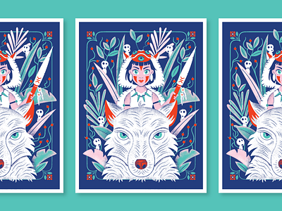 Enchanted Forest cartoon dog enchanted forest girl huntress illustation mask movie myazaki screenprint woman