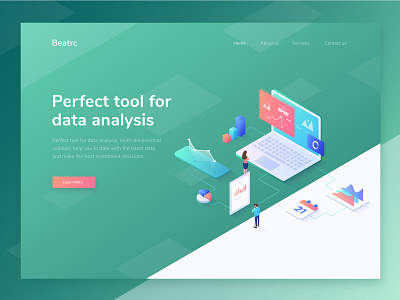 Beatcr - isometric illustration for data analysis website data analysis green header homepage illustration isometric landing page ui ui ux web design