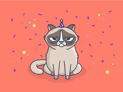 Happy Mew Year! 🐱🎉 404 page cat cat illustration character confetti cute dance design epic grumpy cat happy new year illustration offerzen party party hat