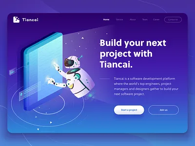 Homepage Design blue clicking gradient platform robot screen tech tech explainer ui