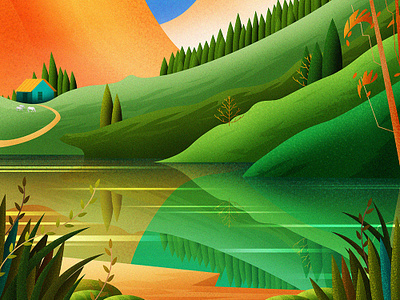 House In The Hills abstract adventure adventurer camping cottage digital art digital painting forest greenfield horse illustration jungle landscape mountain nature nature illustration photoshop sky travel tree