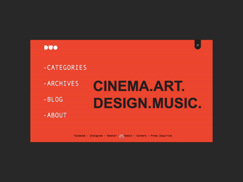 Art Works and News Platform Menu Animation animation. conception conception graphique identité menu site design ux designer web